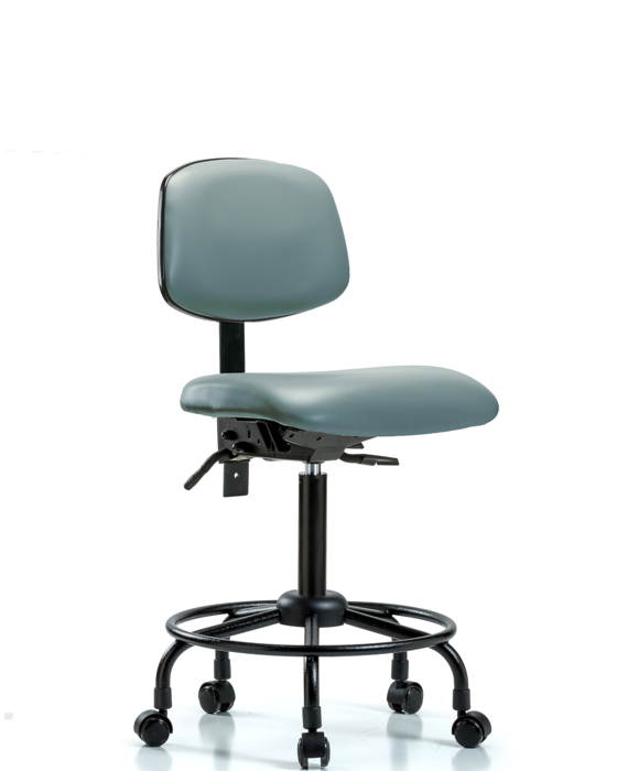 Blue Ridge Ergonomics VMBCH-RT-T0-A0-RC-8822 Rutledge Vinyl Chair - Medium Bench Height with Round Tube Base & Casters in Storm Supernova™ Vinyl