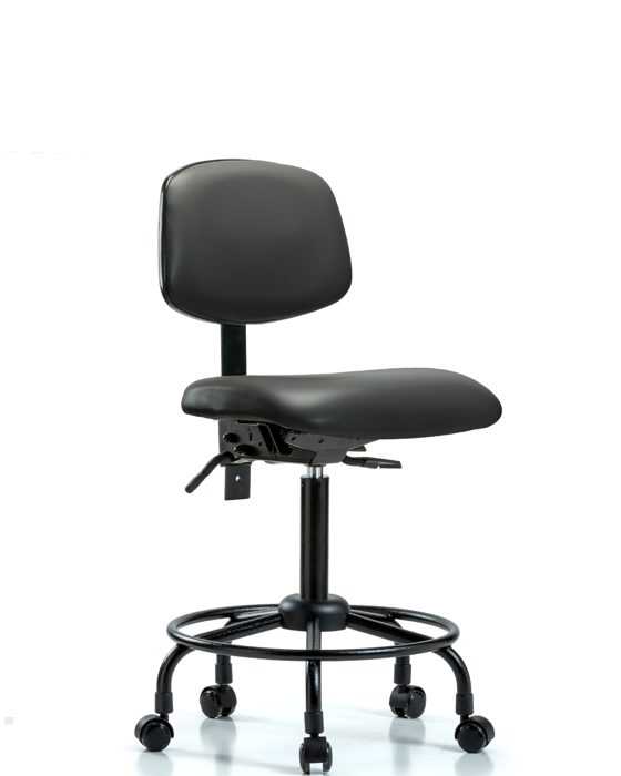 Blue Ridge Ergonomics VMBCH-RT-T0-A0-RC-8823 Rutledge Vinyl Chair - Medium Bench Height with Round Tube Base & Casters in Carbon Supernova™ Vinyl