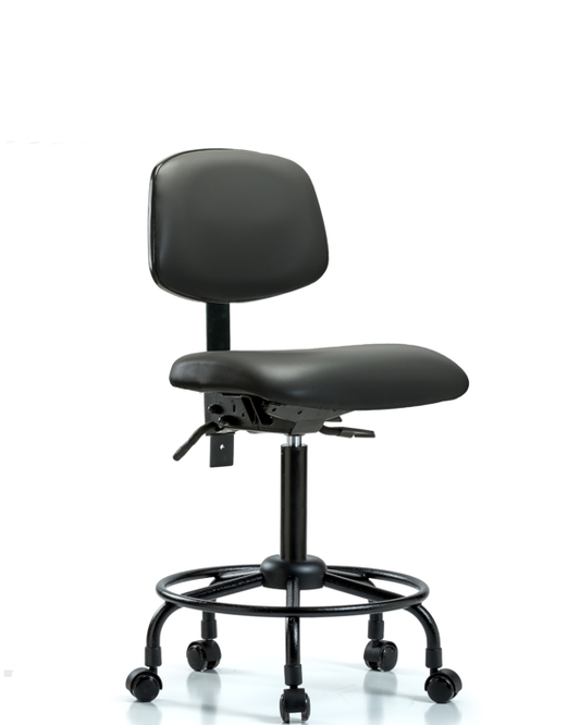 Blue Ridge Ergonomics VMBCH-RT-T0-A0-RC-8823 Rutledge Vinyl Chair - Medium Bench Height with Round Tube Base & Casters in Carbon Supernova™ Vinyl