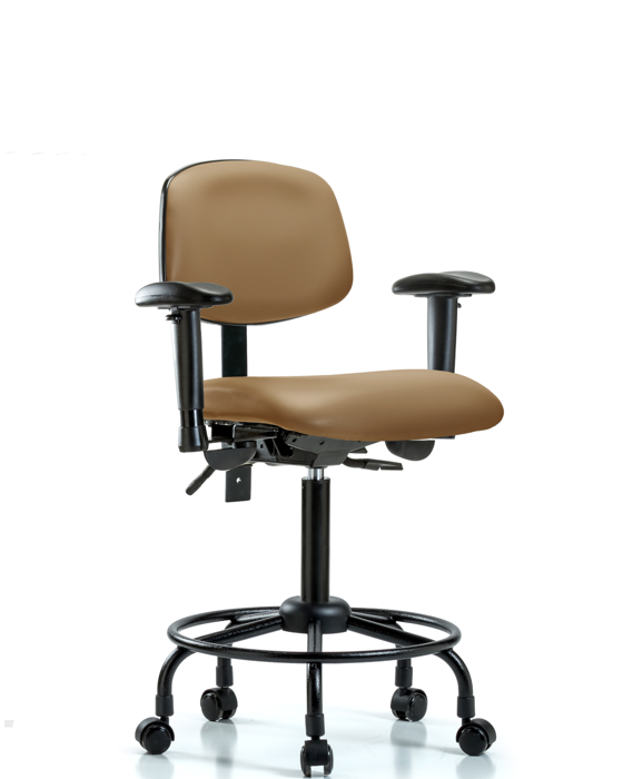 Blue Ridge Ergonomics VMBCH-RT-T0-A1-RC-8584 Rutledge Vinyl Chair - Medium Bench Height with Round Tube Base, Adjustable Arms, & Casters in Taupe Trailblazer™ Vinyl