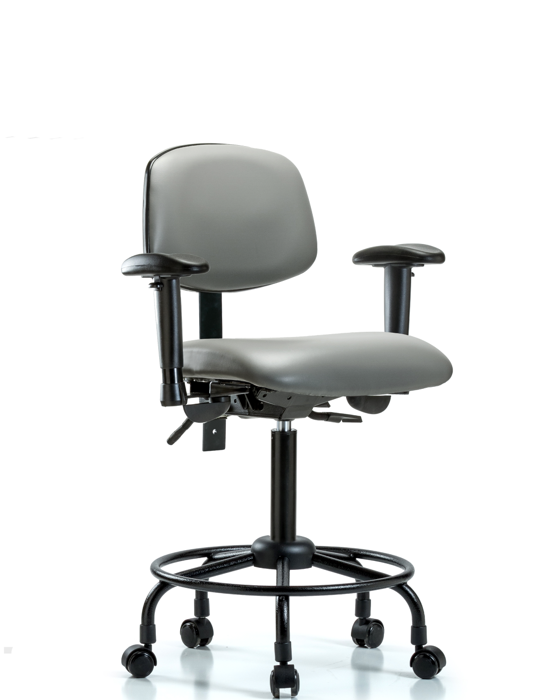 Blue Ridge Ergonomics VMBCH-RT-T0-A1-RC-8840 Rutledge Vinyl Chair - Medium Bench Height with Round Tube Base, Adjustable Arms, & Casters in Sterling Supernova™ Vinyl