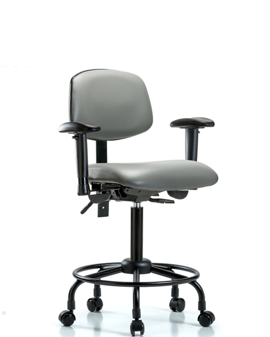 Blue Ridge Ergonomics VMBCH-RT-T0-A1-RC-8840 Rutledge Vinyl Chair - Medium Bench Height with Round Tube Base, Adjustable Arms, & Casters in Sterling Supernova™ Vinyl