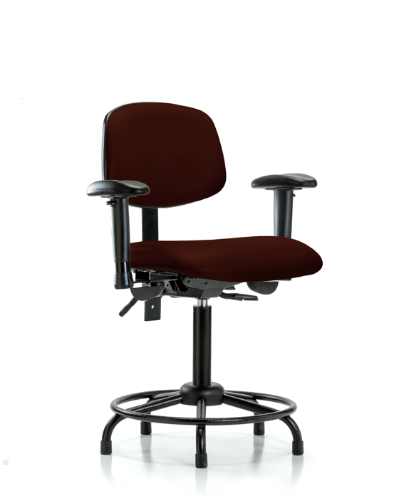 Blue Ridge Ergonomics VMBCH-RT-T0-A1-RG-8569 Rutledge Vinyl Chair - Medium Bench Height with Round Tube Base, Adjustable Arms, & Stationary Glides in Burgundy Trailblazer™ Vinyl