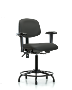Blue Ridge Ergonomics VMBCH-RT-T0-A1-RG-8605 Rutledge Vinyl Chair - Medium Bench Height with Round Tube Base, Adjustable Arms, & Stationary Glides in Charcoal Trailblazer™ Vinyl