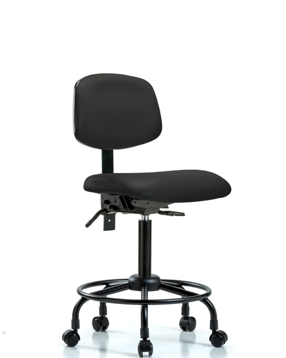 Blue Ridge Ergonomics VMBCH-RT-T1-A0-RC-8540 Rutledge Vinyl Chair - Medium Bench Height with Round Tube Base, Seat Tilt, & Casters in Black Trailblazer™ Vinyl