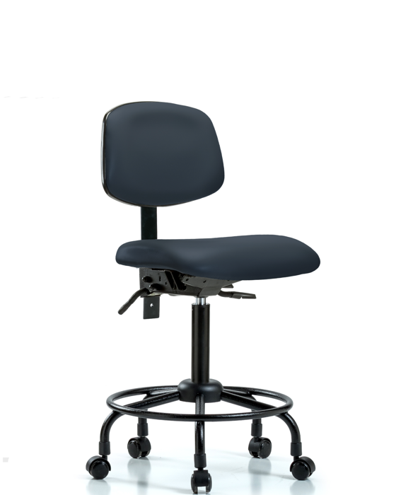 Blue Ridge Ergonomics VMBCH-RT-T1-A0-RC-8582 Rutledge Vinyl Chair - Medium Bench Height with Round Tube Base, Seat Tilt, & Casters in Imperial Blue Trailblazer™ Vinyl