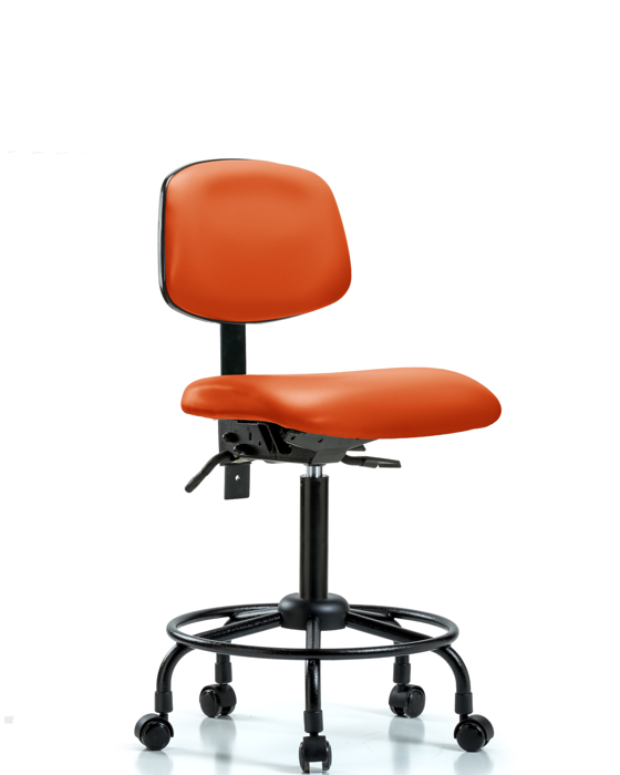 Blue Ridge Ergonomics VMBCH-RT-T1-A0-RC-8613 Rutledge Vinyl Chair - Medium Bench Height with Round Tube Base, Seat Tilt, & Casters in Orange Kist Trailblazer™ Vinyl