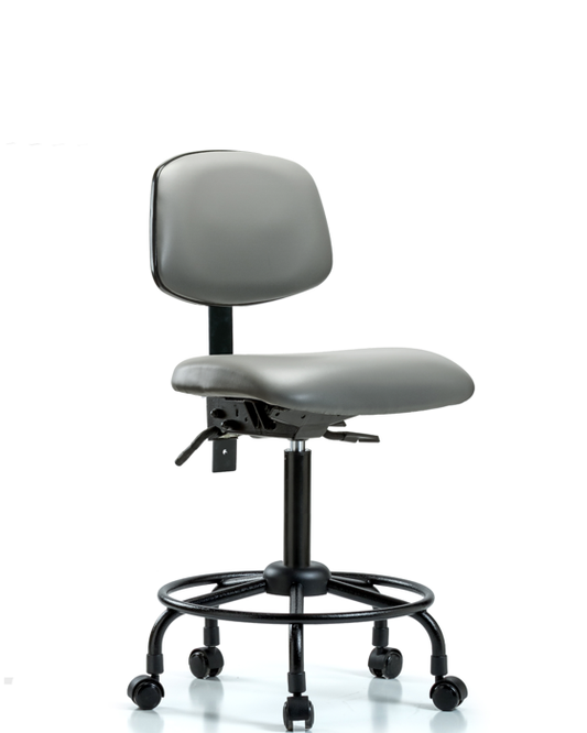 Blue Ridge Ergonomics VMBCH-RT-T1-A0-RC-8840 Rutledge Vinyl Chair - Medium Bench Height with Round Tube Base, Seat Tilt, & Casters in Sterling Supernova™ Vinyl