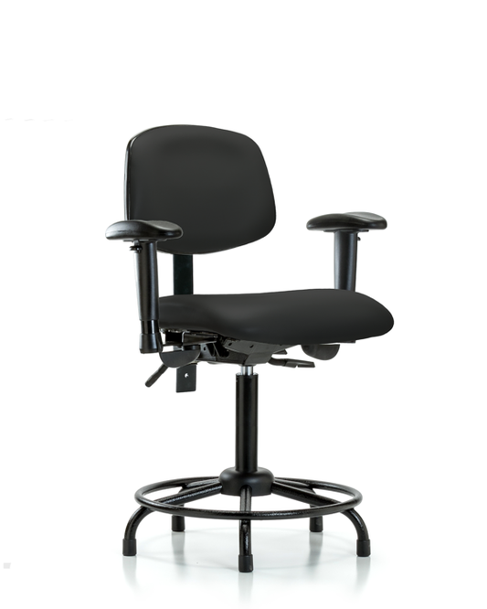 Blue Ridge Ergonomics VMBCH-RT-T1-A1-RG-8540 Rutledge Vinyl Chair - Medium Bench Height with Round Tube Base, Seat Tilt, Adjustable Arms, & Stationary Glides in Black Trailblazer™ Vinyl