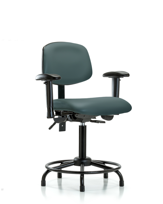Blue Ridge Ergonomics VMBCH-RT-T1-A1-RG-8546 Rutledge Vinyl Chair - Medium Bench Height with Round Tube Base, Seat Tilt, Adjustable Arms, & Stationary Glides in Colonial Blue Trailblazer™ Vinyl