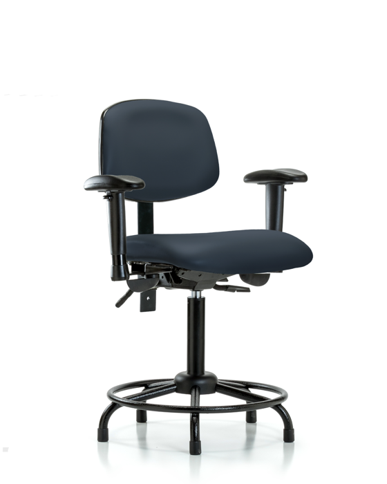 Blue Ridge Ergonomics VMBCH-RT-T1-A1-RG-8582 Rutledge Vinyl Chair - Medium Bench Height with Round Tube Base, Seat Tilt, Adjustable Arms, & Stationary Glides in Imperial Blue Trailblazer™ Vinyl