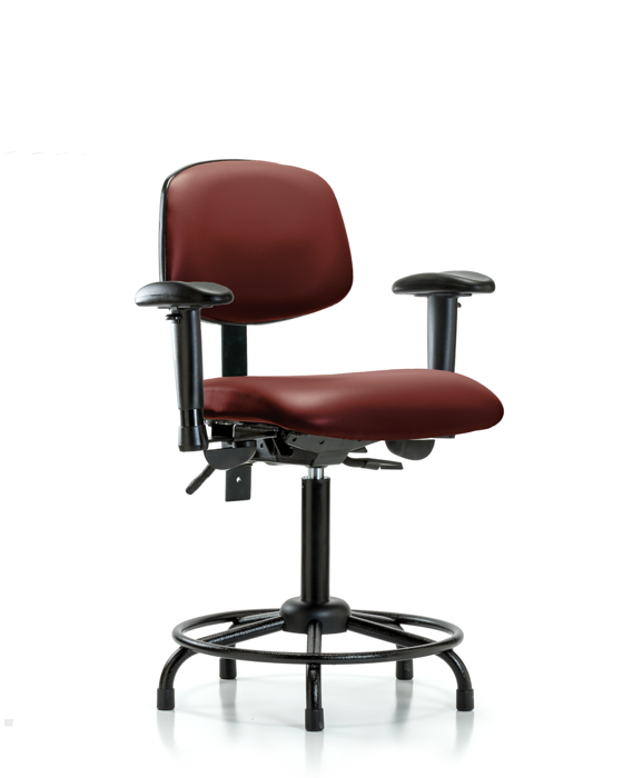 Blue Ridge Ergonomics VMBCH-RT-T1-A1-RG-8815 Rutledge Vinyl Chair - Medium Bench Height with Round Tube Base, Seat Tilt, Adjustable Arms, & Stationary Glides in Borscht Supernova™ Vinyl