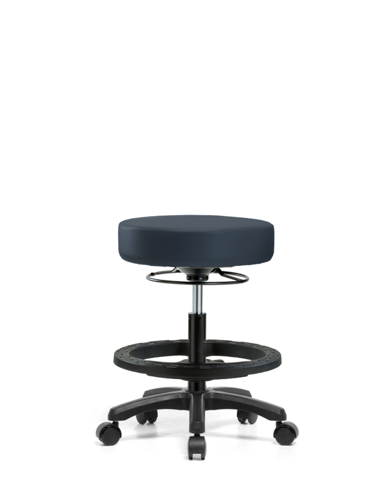 Blue Ridge Ergonomics VMBMS-RG-BF-RC-8582 Vinyl Mini-Stool - Medium Bench Height with Black Foot Ring & Casters in Imperial Blue Trailblazer™ Vinyl