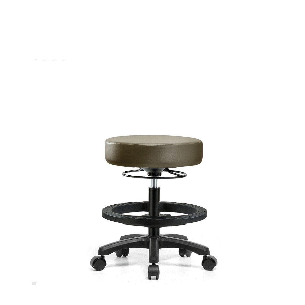 Blue Ridge Ergonomics VMBMS-RG-BF-RC-8809 Vinyl Mini-Stool - Medium Bench Height with Black Foot Ring & Casters in Taupe Supernova™ Vinyl