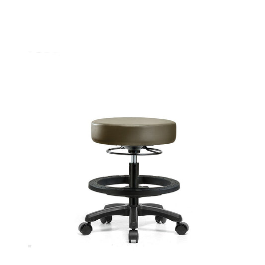 Blue Ridge Ergonomics VMBMS-RG-BF-RC-8809 Vinyl Mini-Stool - Medium Bench Height with Black Foot Ring & Casters in Taupe Supernova™ Vinyl