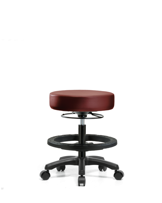 Blue Ridge Ergonomics VMBMS-RG-BF-RC-8815 Vinyl Mini-Stool - Medium Bench Height with Black Foot Ring & Casters in Borscht Supernova™ Vinyl