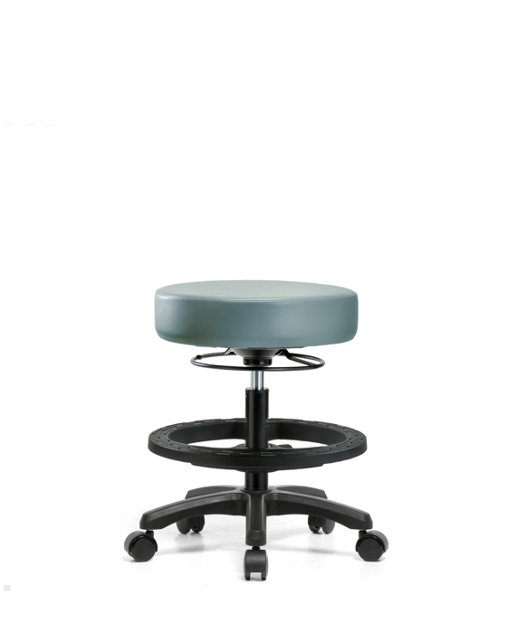Blue Ridge Ergonomics VMBMS-RG-BF-RC-8822 Vinyl Mini-Stool - Medium Bench Height with Black Foot Ring & Casters in Storm Supernova™ Vinyl