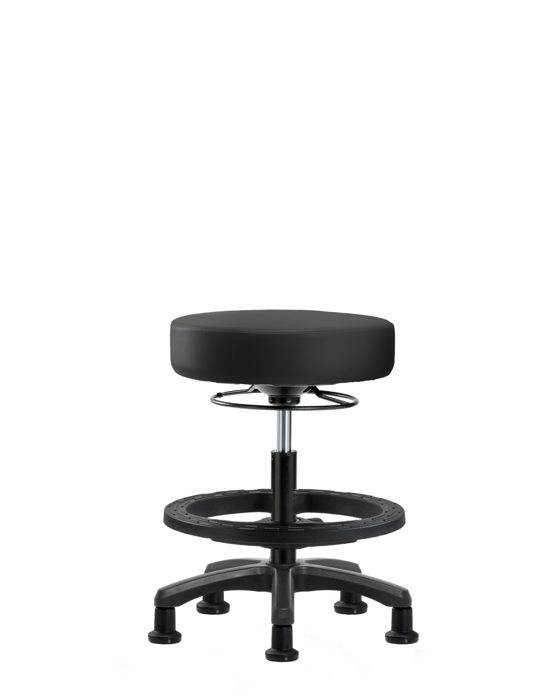 Blue Ridge Ergonomics VMBMS-RG-BF-RG-8540 Vinyl Mini-Stool - Medium Bench Height with Black Foot Ring & Stationary Glides in Black Trailblazer™ Vinyl