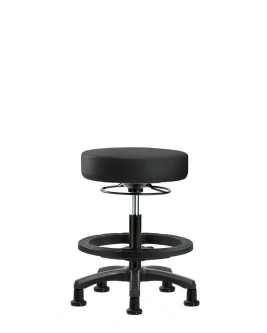 Blue Ridge Ergonomics VMBMS-RG-BF-RG-8540 Vinyl Mini-Stool - Medium Bench Height with Black Foot Ring & Stationary Glides in Black Trailblazer™ Vinyl