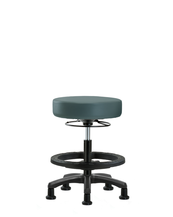 Blue Ridge Ergonomics VMBMS-RG-BF-RG-8546 Vinyl Mini-Stool - Medium Bench Height with Black Foot Ring & Stationary Glides in Colonial Blue Trailblazer™ Vinyl