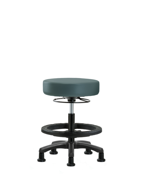 Blue Ridge Ergonomics VMBMS-RG-BF-RG-8546 Vinyl Mini-Stool - Medium Bench Height with Black Foot Ring & Stationary Glides in Colonial Blue Trailblazer™ Vinyl