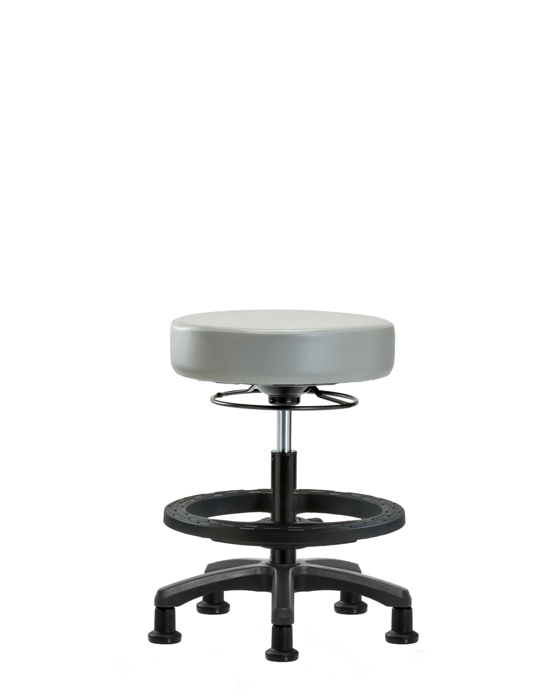 Blue Ridge Ergonomics VMBMS-RG-BF-RG-8567 Vinyl Mini-Stool - Medium Bench Height with Black Foot Ring & Stationary Glides in Dove Trailblazer™ Vinyl