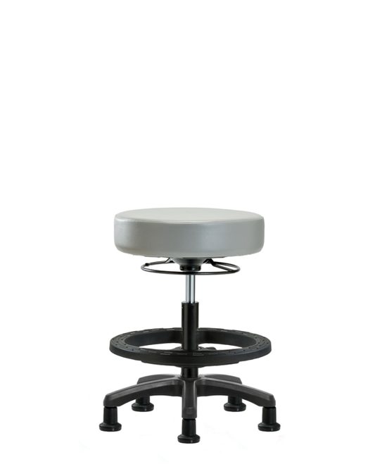 Blue Ridge Ergonomics VMBMS-RG-BF-RG-8567 Vinyl Mini-Stool - Medium Bench Height with Black Foot Ring & Stationary Glides in Dove Trailblazer™ Vinyl
