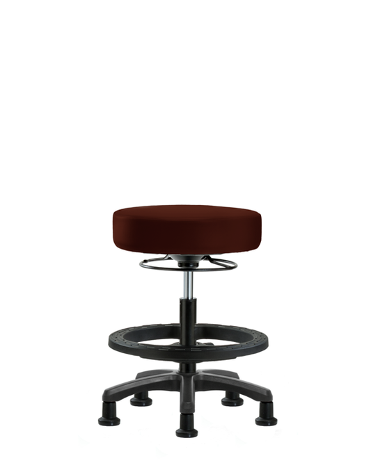 Blue Ridge Ergonomics VMBMS-RG-BF-RG-8569 Vinyl Mini-Stool - Medium Bench Height with Black Foot Ring & Stationary Glides in Burgundy Trailblazer™ Vinyl