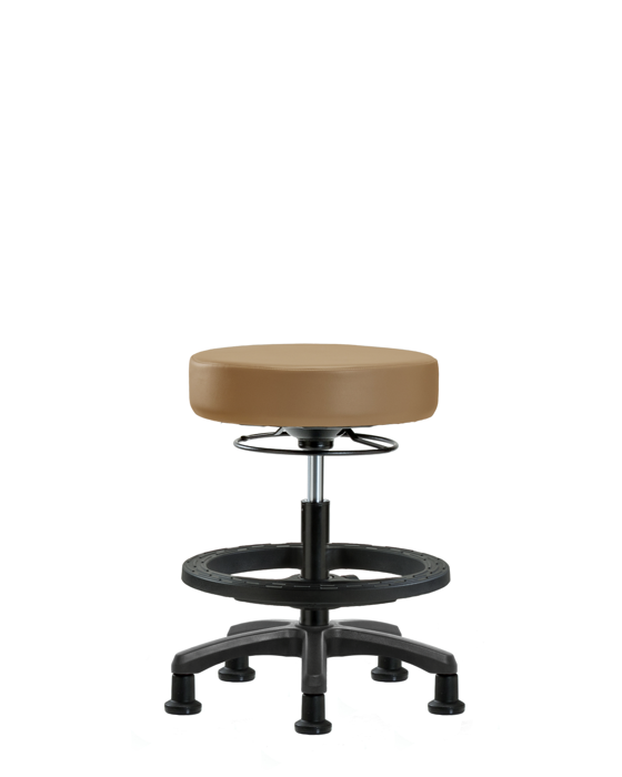 Blue Ridge Ergonomics VMBMS-RG-BF-RG-8584 Vinyl Mini-Stool - Medium Bench Height with Black Foot Ring & Stationary Glides in Taupe Trailblazer™ Vinyl