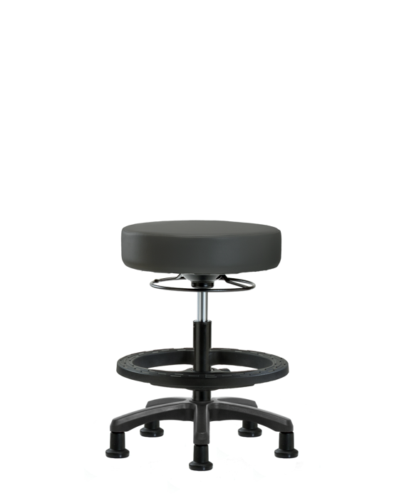 Blue Ridge Ergonomics VMBMS-RG-BF-RG-8605 Vinyl Mini-Stool - Medium Bench Height with Black Foot Ring & Stationary Glides in Charcoal Trailblazer™ Vinyl