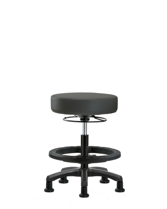 Blue Ridge Ergonomics VMBMS-RG-BF-RG-8605 Vinyl Mini-Stool - Medium Bench Height with Black Foot Ring & Stationary Glides in Charcoal Trailblazer™ Vinyl