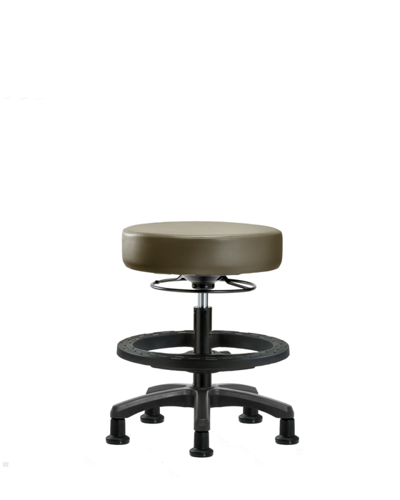 Blue Ridge Ergonomics VMBMS-RG-BF-RG-8809 Vinyl Mini-Stool - Medium Bench Height with Black Foot Ring & Stationary Glides in Taupe Supernova™ Vinyl