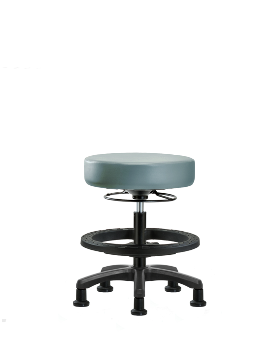 Blue Ridge Ergonomics VMBMS-RG-BF-RG-8822 Vinyl Mini-Stool - Medium Bench Height with Black Foot Ring & Stationary Glides in Storm Supernova™ Vinyl