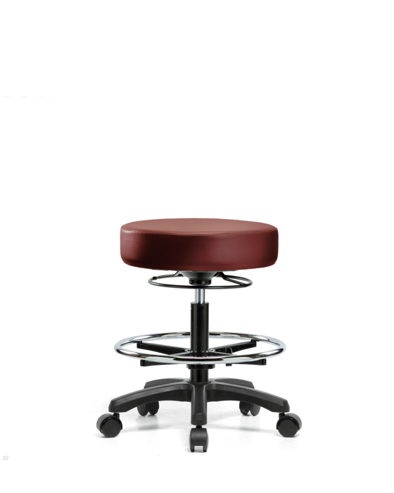 Blue Ridge Ergonomics VMBMS-RG-CF-RC-8815 Vinyl Mini-Stool - Medium Bench Height with Chrome Foot Ring & Casters in Borscht Supernova™ Vinyl