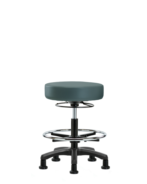 Blue Ridge Ergonomics VMBMS-RG-CF-RG-8546 Vinyl Mini-Stool - Medium Bench Height with Chrome Foot Ring & Stationary Glides in Colonial Blue Trailblazer™ Vinyl