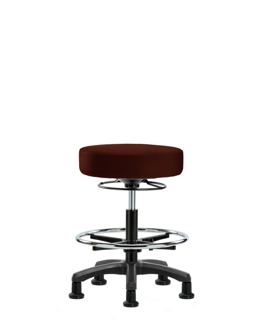 Blue Ridge Ergonomics VMBMS-RG-CF-RG-8569 Vinyl Mini-Stool - Medium Bench Height with Chrome Foot Ring & Stationary Glides in Burgundy Trailblazer™ Vinyl