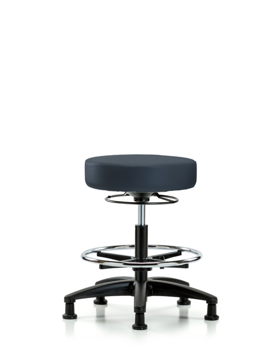 Blue Ridge Ergonomics VMBMS-RG-CF-RG-8582 Vinyl Mini-Stool - Medium Bench Height with Chrome Foot Ring & Stationary Glides in Imperial Blue Trailblazer™ Vinyl