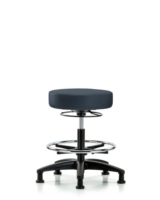 Blue Ridge Ergonomics VMBMS-RG-CF-RG-8582 Vinyl Mini-Stool - Medium Bench Height with Chrome Foot Ring & Stationary Glides in Imperial Blue Trailblazer™ Vinyl