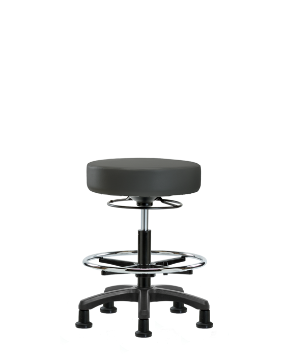 Blue Ridge Ergonomics VMBMS-RG-CF-RG-8605 Vinyl Mini-Stool - Medium Bench Height with Chrome Foot Ring & Stationary Glides in Charcoal Trailblazer™ Vinyl