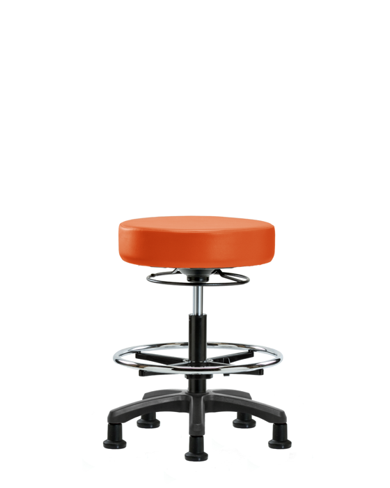 Blue Ridge Ergonomics VMBMS-RG-CF-RG-8613 Vinyl Mini-Stool - Medium Bench Height with Chrome Foot Ring & Stationary Glides in Orange Kist Trailblazer™ Vinyl
