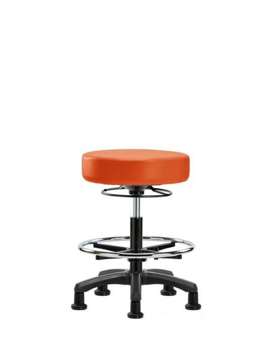 Blue Ridge Ergonomics VMBMS-RG-CF-RG-8613 Vinyl Mini-Stool - Medium Bench Height with Chrome Foot Ring & Stationary Glides in Orange Kist Trailblazer™ Vinyl