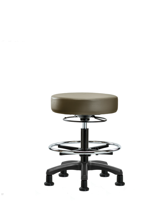 Blue Ridge Ergonomics VMBMS-RG-CF-RG-8809 Vinyl Mini-Stool - Medium Bench Height with Chrome Foot Ring & Stationary Glides in Taupe Supernova™ Vinyl
