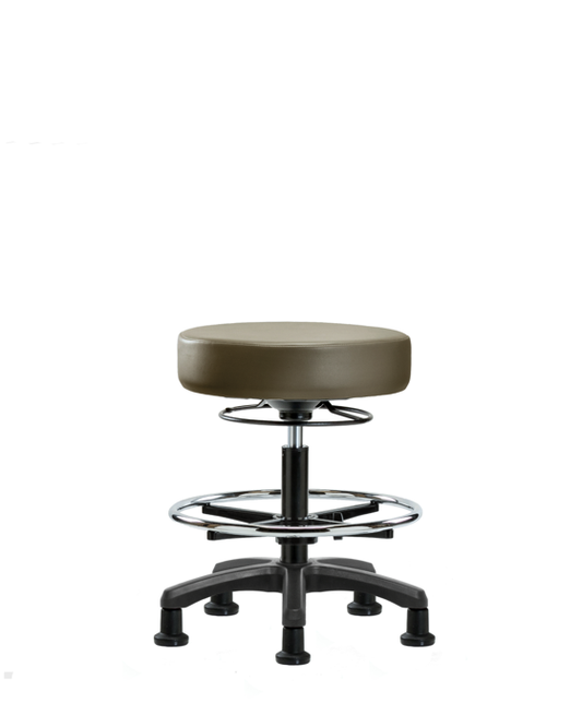 Blue Ridge Ergonomics VMBMS-RG-CF-RG-8809 Vinyl Mini-Stool - Medium Bench Height with Chrome Foot Ring & Stationary Glides in Taupe Supernova™ Vinyl