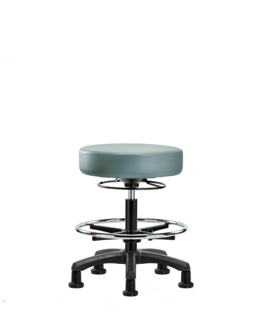 Blue Ridge Ergonomics VMBMS-RG-CF-RG-8822 Vinyl Mini-Stool - Medium Bench Height with Chrome Foot Ring & Stationary Glides in Storm Supernova™ Vinyl