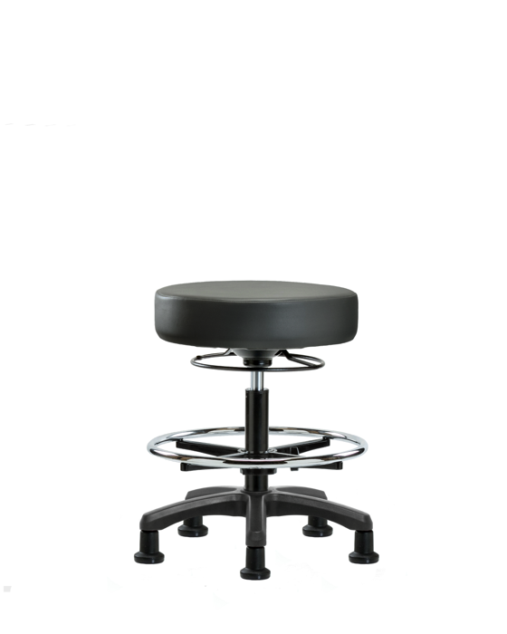 Blue Ridge Ergonomics VMBMS-RG-CF-RG-8823 Vinyl Mini-Stool - Medium Bench Height with Chrome Foot Ring & Stationary Glides in Carbon Supernova™ Vinyl