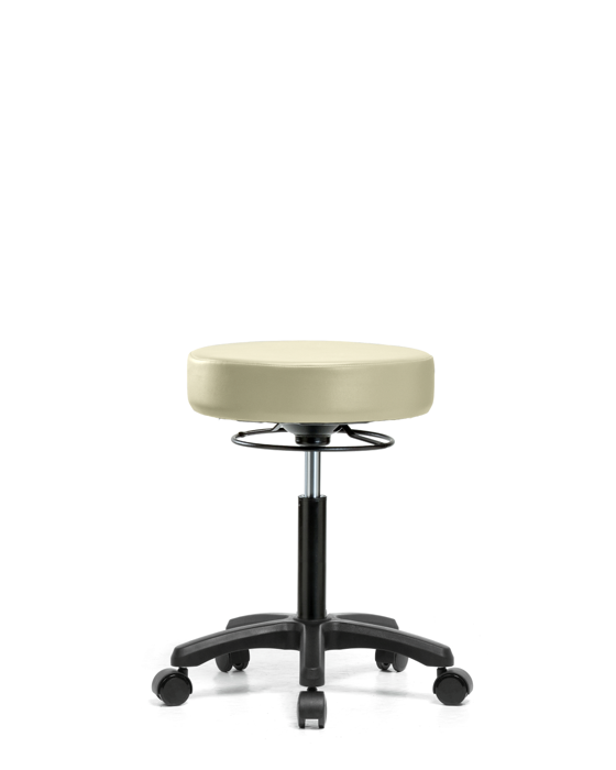 Blue Ridge Ergonomics VMBMS-RG-NF-RC-8501 Vinyl Mini-Stool - Medium Bench Height with Casters in Adobe White Trailblazer™ Vinyl