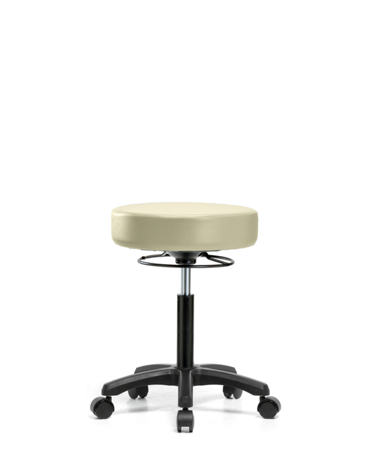 Blue Ridge Ergonomics VMBMS-RG-NF-RC-8501 Vinyl Mini-Stool - Medium Bench Height with Casters in Adobe White Trailblazer™ Vinyl