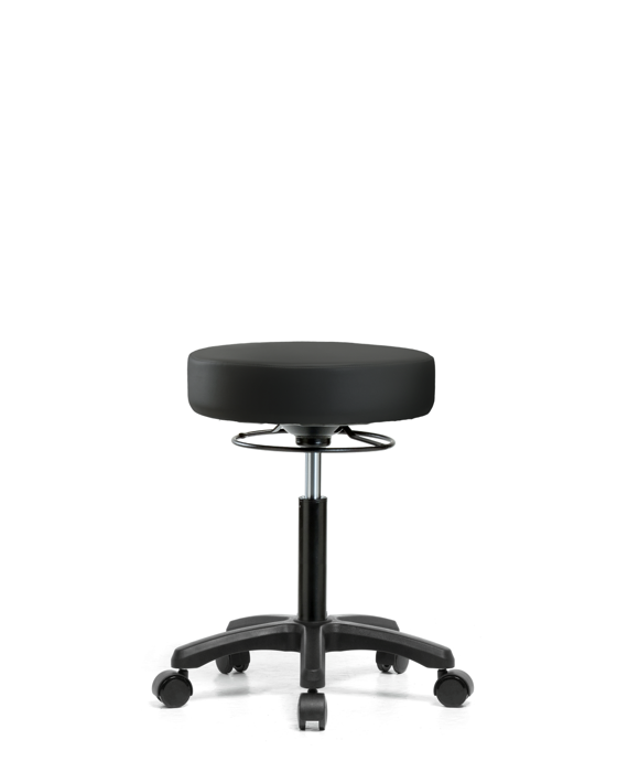 Blue Ridge Ergonomics VMBMS-RG-NF-RC-8540 Vinyl Mini-Stool - Medium Bench Height with Casters in Black Trailblazer™ Vinyl