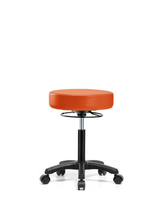 Blue Ridge Ergonomics VMBMS-RG-NF-RC-8613 Vinyl Mini-Stool - Medium Bench Height with Casters in Orange Kist Trailblazer™ Vinyl