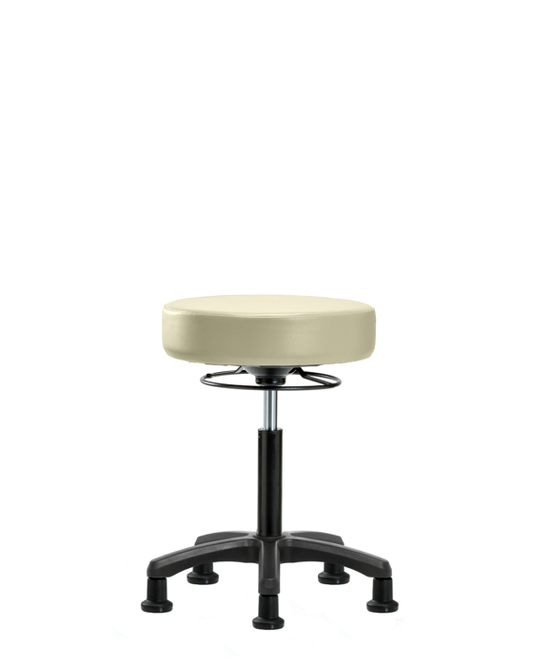 Blue Ridge Ergonomics VMBMS-RG-NF-RG-8501 Vinyl Mini-Stool - Medium Bench Height with Stationary Glides in Adobe White Trailblazer™ Vinyl